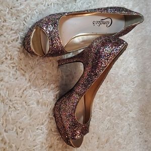 Candie's glitter peep-toe platform high heels. Size 6.5 Open Toe